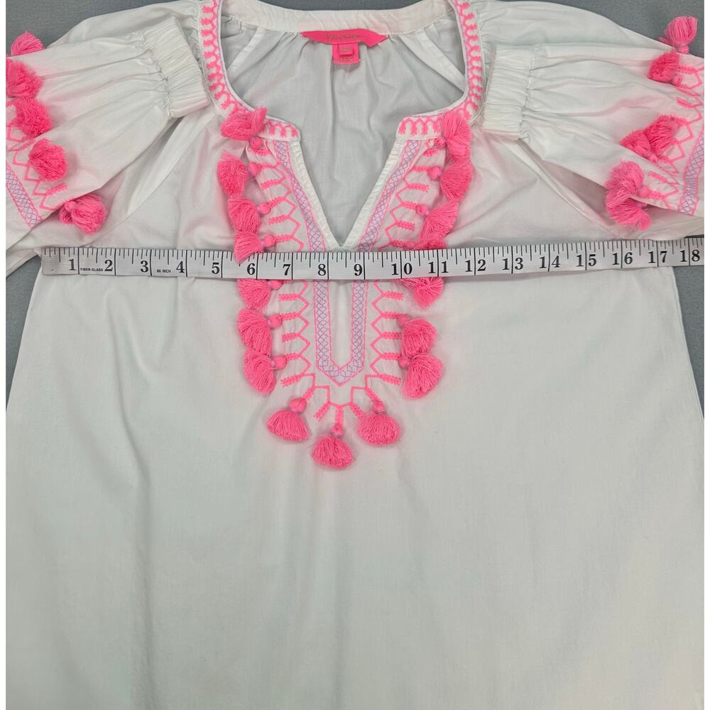NWOT Lilly Pulitzer Kaydence Tunic Top Resort White Pink Tassel Trim Size XXS - Picture 10 of 11